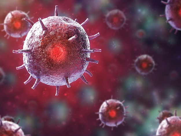 3d render of Corona virus outbreak.a dangerous flu strain cases as a pandemic medical health risk concept with disease cells.Wuhan virus from china.