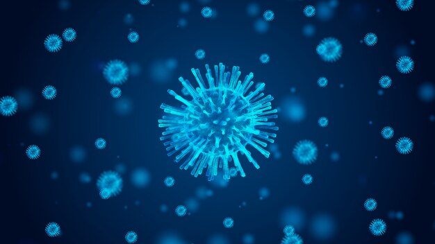 3D render Coronavirus (COVID-19), griepvirus of micro-organisme. Snelle vermenigvuldiging van bacteriën Infectie.