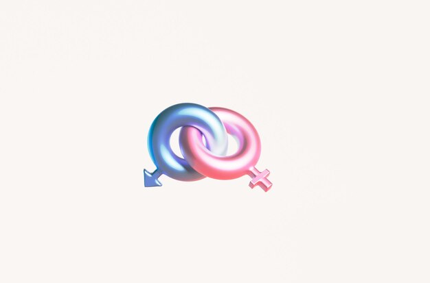 Photo 3d render of couple of female and male symbols on white background, pair man and woman signs