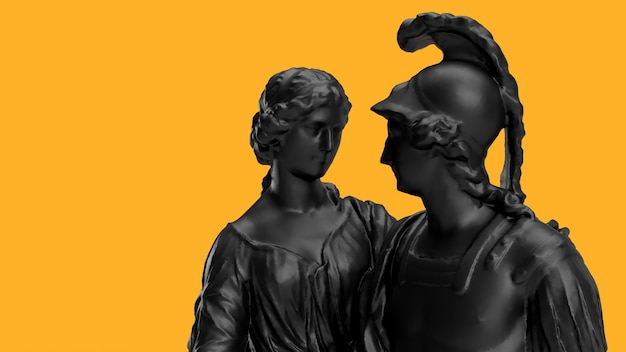 3d render a couple a man and a woman in love a soldier and his girlfriend look eye to eye sculpture portrait