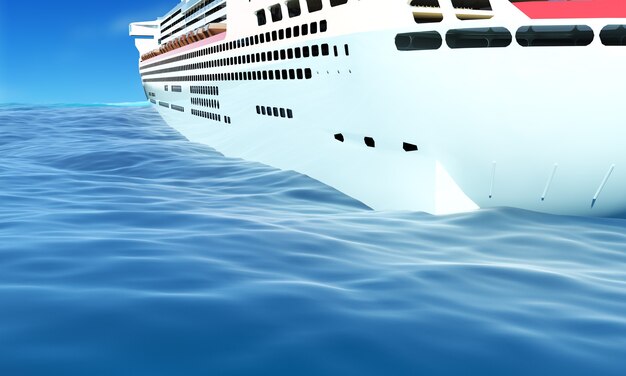 Photo 3d render of cruise ship on perfect blue sea