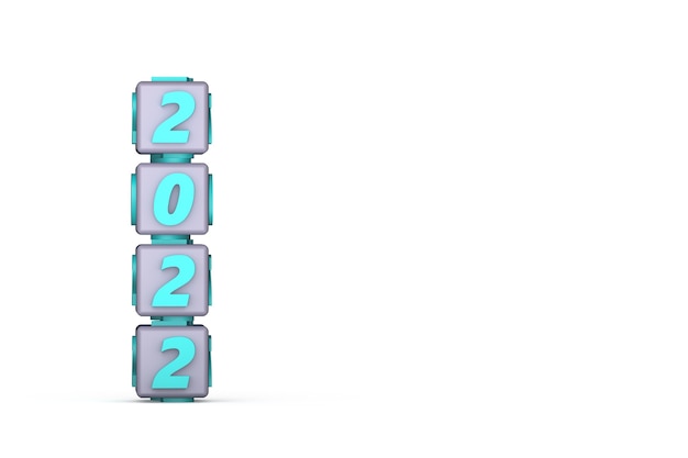 Foto cubi di rendering 3d con numeri inclusi dell'anno 2022 con spazio di copia per inserire testo