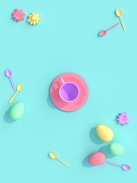 3d render of a cup with sweets and eggs,