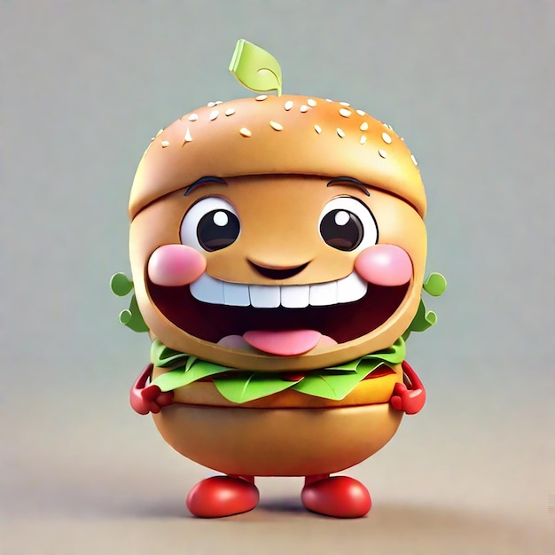 写真 aiによって生成された可愛くて幸せなハンバーガー漫画キャラクターの3dレンダリング