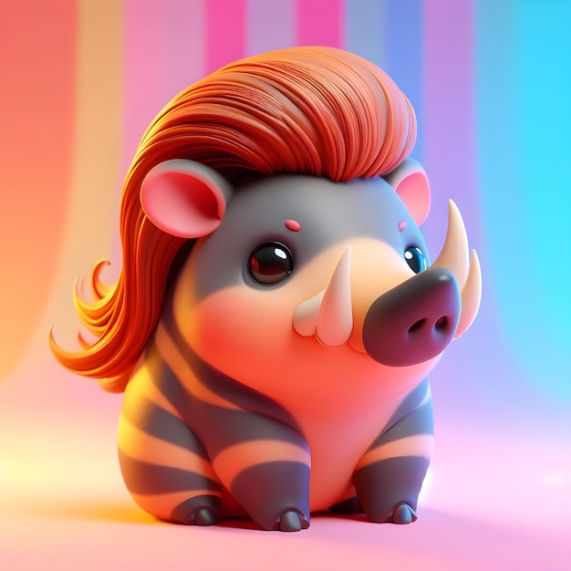 3D render of a cute Babirusa with colorful background