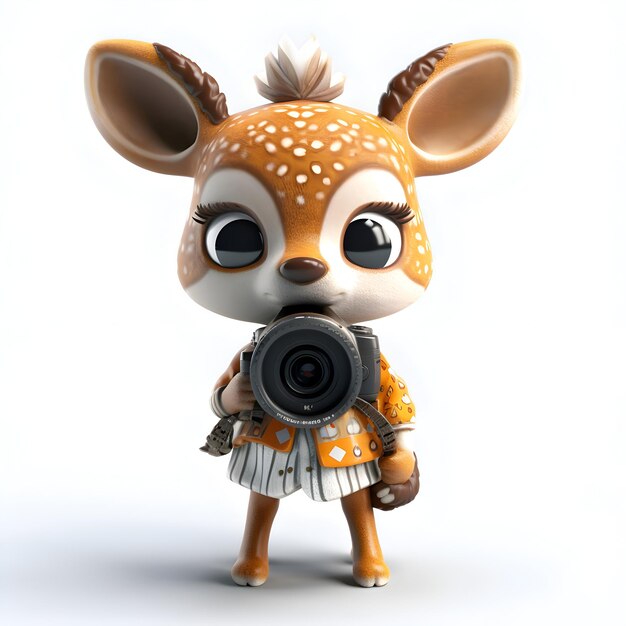 3D Render of a cute baby deer with a camera in his hand