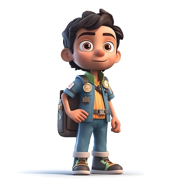 3D Render of a cute boy with backpack and backpacker