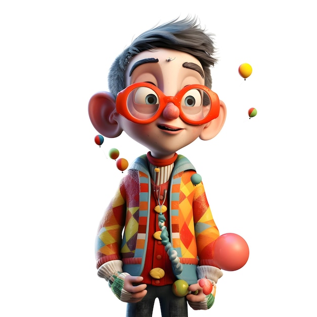 3D Render of a cute boy with clown hat and eyeglasses