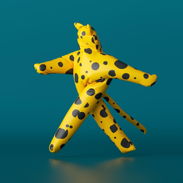 3d render cute cartoon character walking yellow leopard with black spots