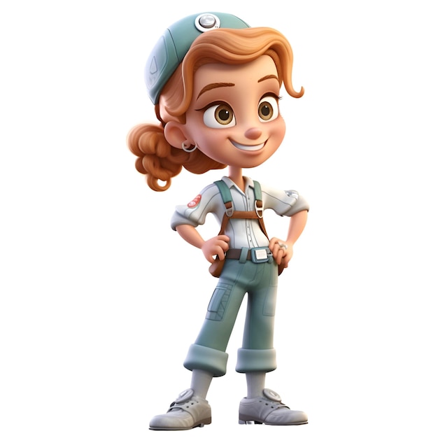 3D Render of a Cute Cartoon Girl with Plumber Costume