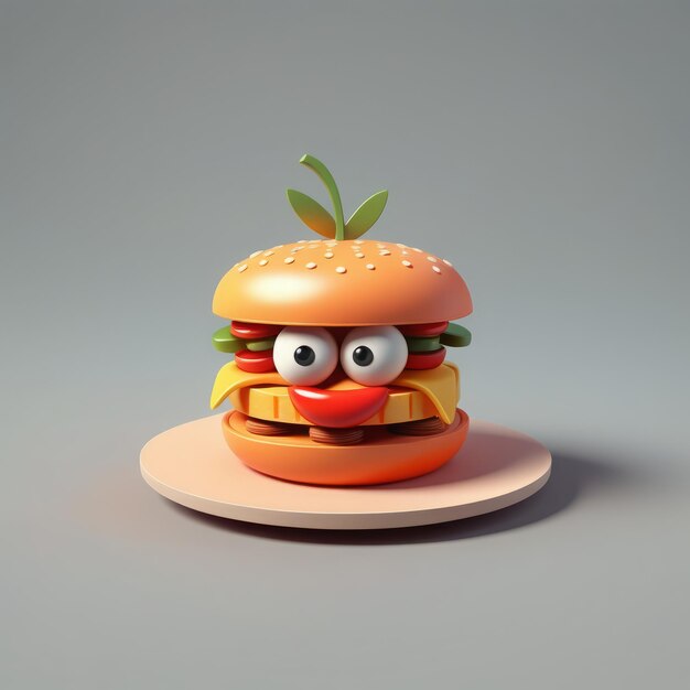 3D render of a cute hamburger with a tomato fast food 3D render of a cute hamburger with a tom