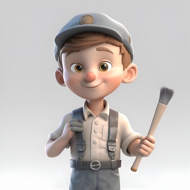 3D Render of a Cute Little Boy with a Paintbrush