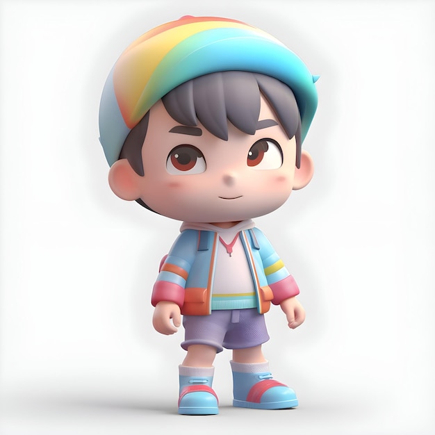 3D Render of a Cute Little Boy with a Rainbow Jacket