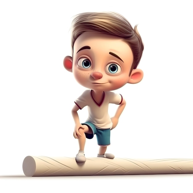 3D Render of a cute little boy with a roll of paper