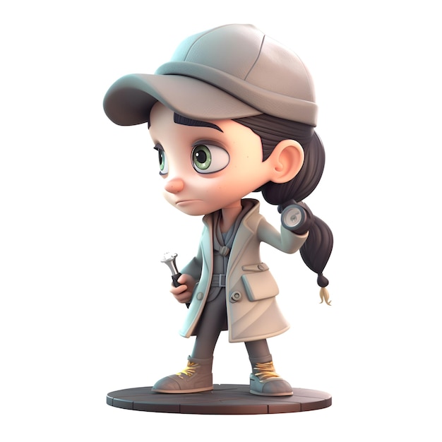 Photo 3d render of a cute little girl wearing a cap
