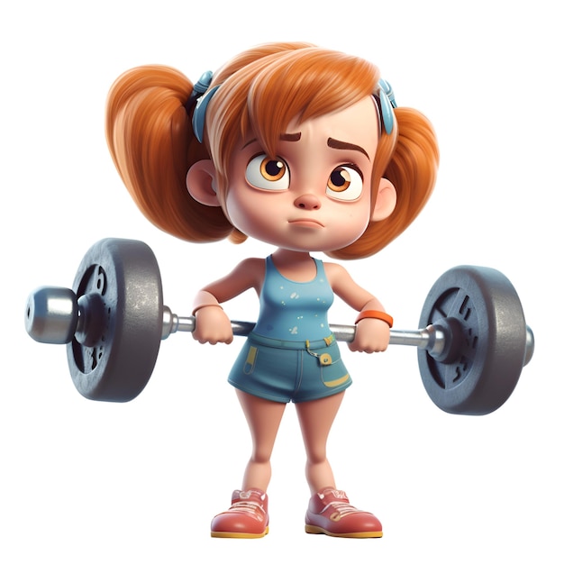 3D Render of a Cute Little Girl with a Barbell