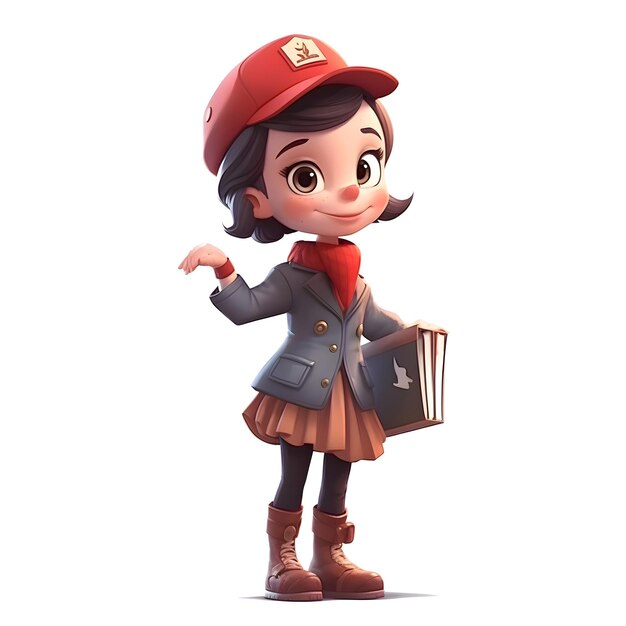 Photo 3d render of a cute little girl with a postman