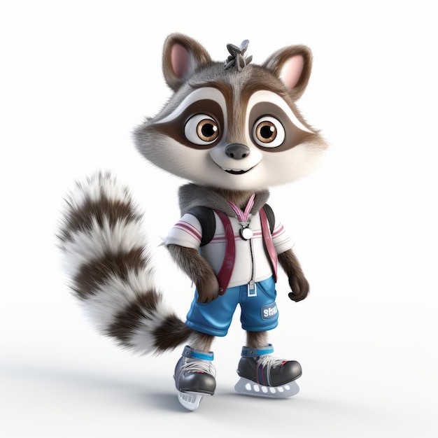 3D Render of a Cute Raccoon Ice Skating