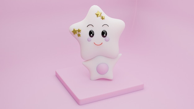 かわいい星のキャラクターを3Dレンダリング