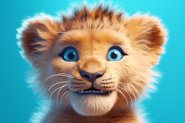 그의 얼굴에 행복한 표정으로 귀여운 호랑이의 3D 렌더링