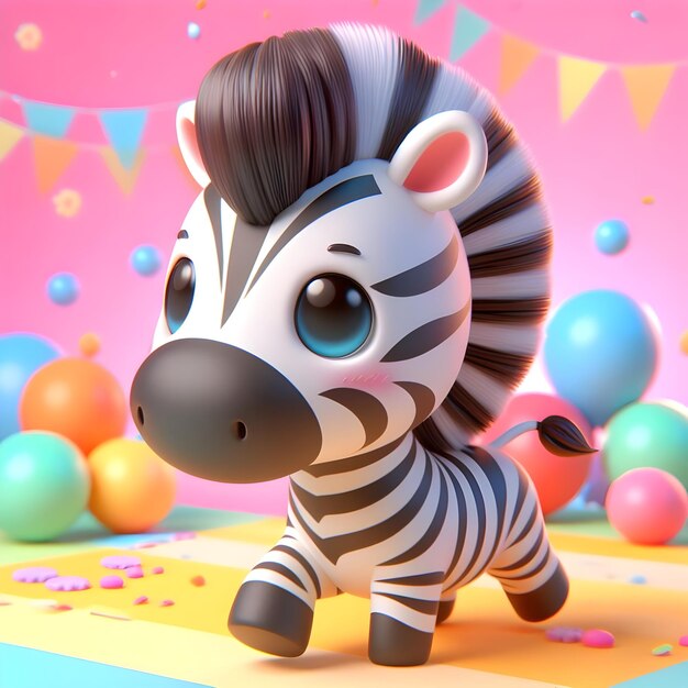 Photo 3d render of a cute zebra with colorful background