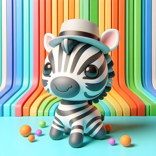 Foto rendering 3d di una zebra carina con uno sfondo colorato