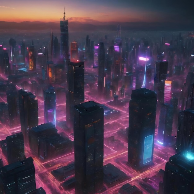 3d render of cyber punk night city landscape concept light glowing on dark scene night life technolo