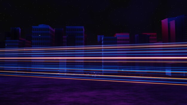 3d render of cyber punk night city landscape concept light\
glowing on dark scene night life technology network for 5g beyond\
generation and futuristic of scifi capital city and building\
scene