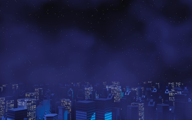 사이버 펑크 야간 도시 경관 개념의 3d 렌더링 어두운 장면에서 빛나는 빛 5g를 위한 야간 생활 기술 네트워크 SciFi Capital city 및 건물 현장의 미래 세대 및 미래 지향