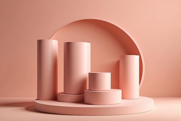 Photo 3d render cylinder podiums on peach background abstract pedestal scene with geometrical scene to show cosmetic products presentation