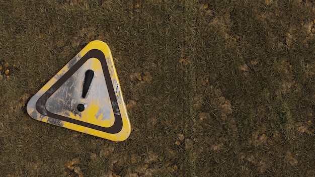 Photo 3d render danger sign on grass background