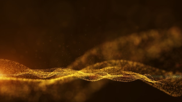 3d render dark gold and glow dust particles abstract background