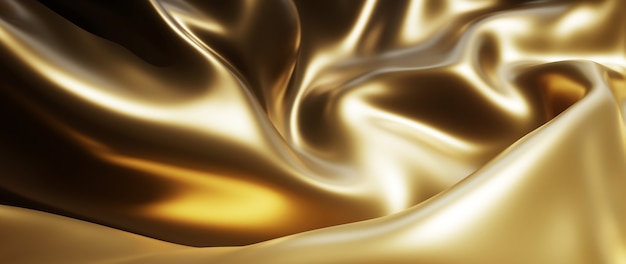 3d render of dark and gold silk. iridescent holographic foil. abstract art fashion background.