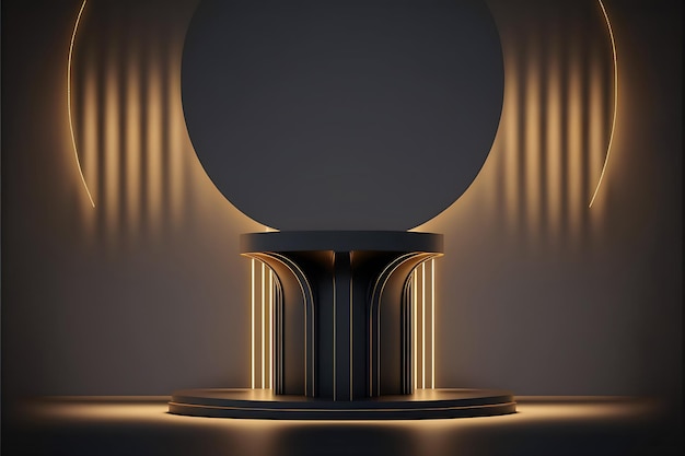 3d render dark matter pedestal podium stand and light Glow decor for Luxury royal ads design