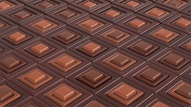 Rendering 3d superficie cubica marrone cioccolato in plastica scura in movimento ondoso