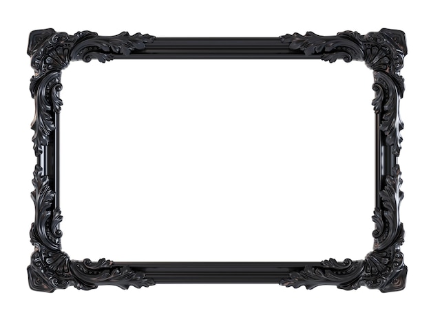 3D render of Decorative black vintage frames black baroque frame on transparent background