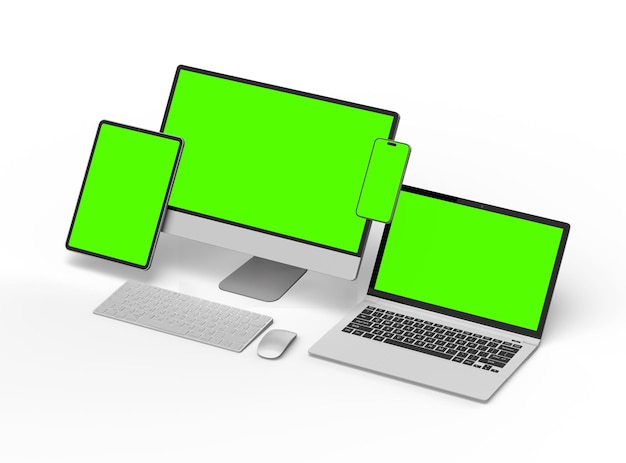 3d render of desktop laptop smartphone and tablet on a light background