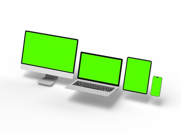 3d render of desktop laptop smartphone and tablet on a light background