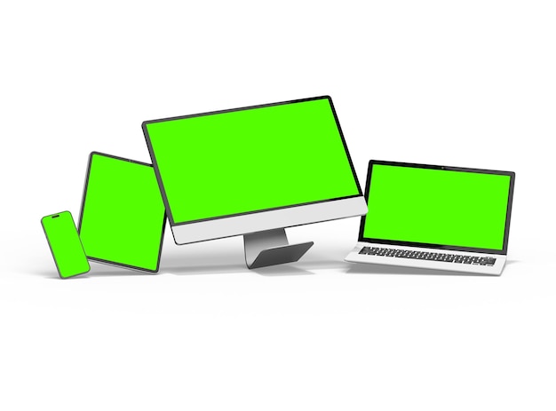 3d render of desktop laptop smartphone and tablet on a light background