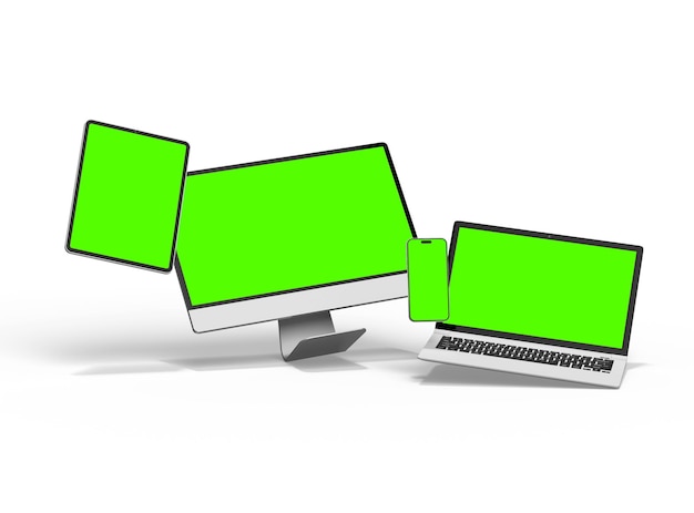 3d render of desktop laptop smartphone and tablet on a light background