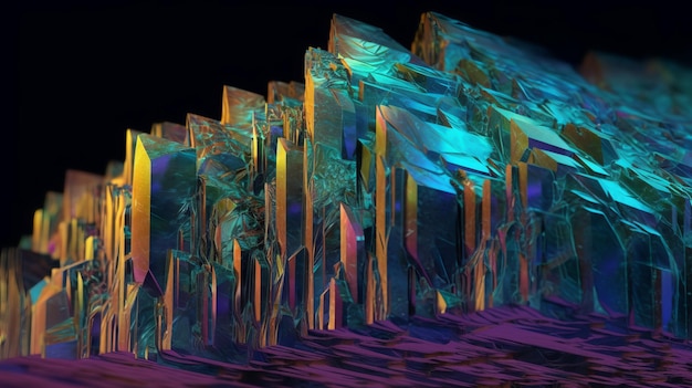 3D render digital art of iridescent bismuth rock wall