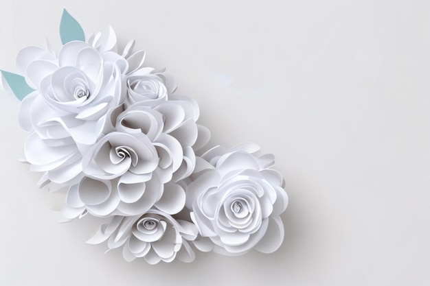 3d render digital illustration white paper flowers background wedding decoration bridal lace greeting card template blank floral wall decor