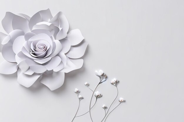 3d render digital illustration white paper flowers background wedding decoration bridal lace greeting card template blank floral wall decor