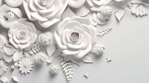 3D render digital illustration white paper flowers Generative AI