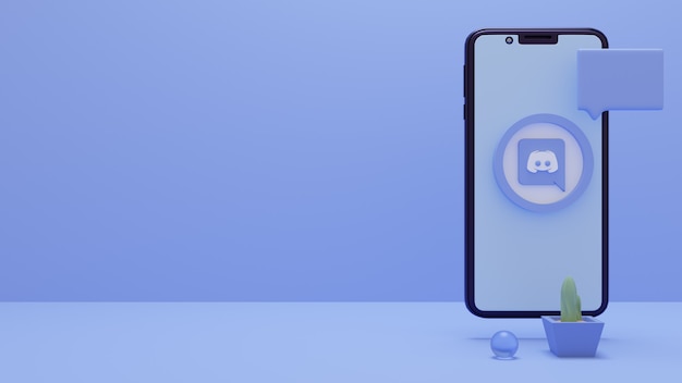 Rendering 3d del logo discord con smartphone o pubblicità sui social media mobili