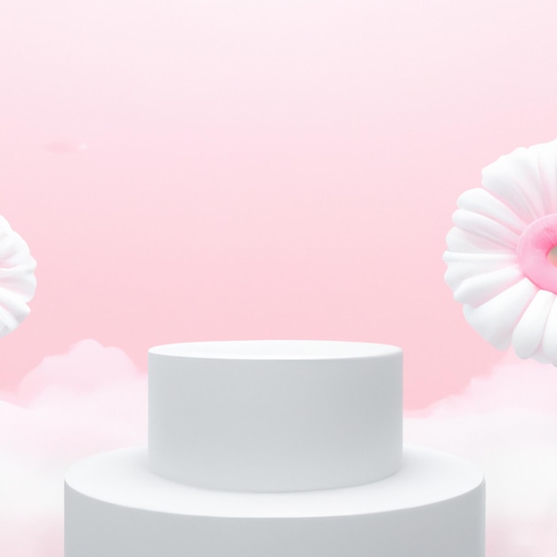 3d render display podium pastel pink daisy flower Gerbera blossom background. cloud minimal cosmetic product presentation create with generative ai technology	.