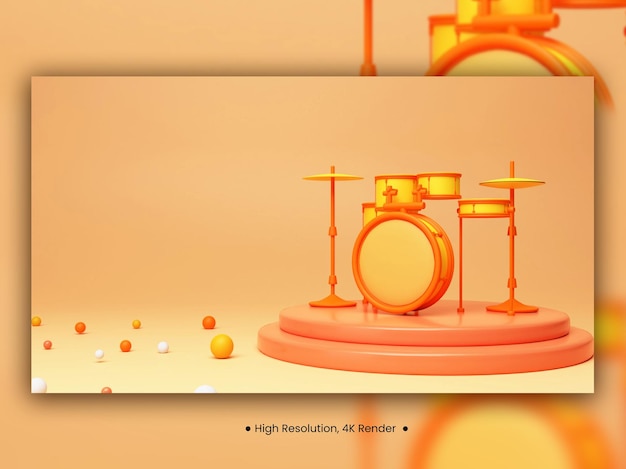 3D Render Of Drums Band Setup Over Stage, Music Concept.