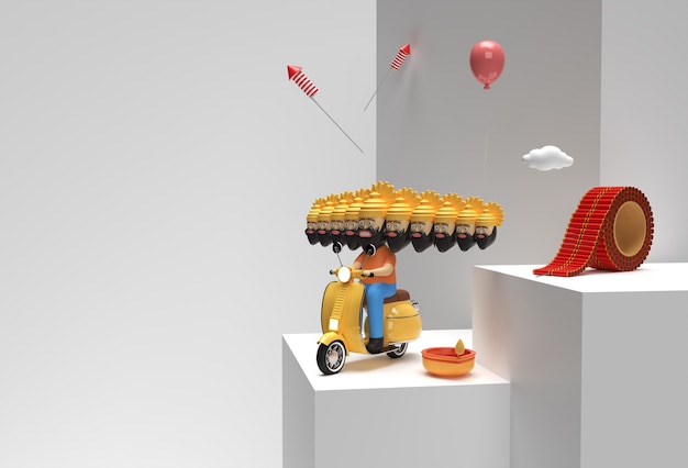 3D Render Dussehra Celebration Scene van Minimal Podium Scene voor Display Products Advertising Design.