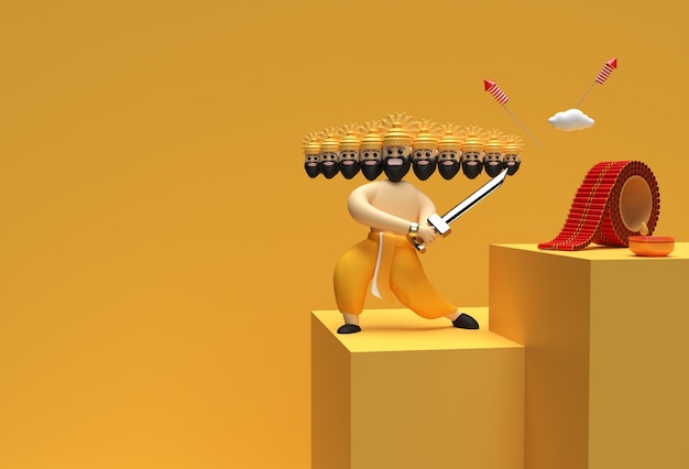 3D Render Dussehra Celebration Scene van Minimal Podium Scene voor Display Products Advertising Design.