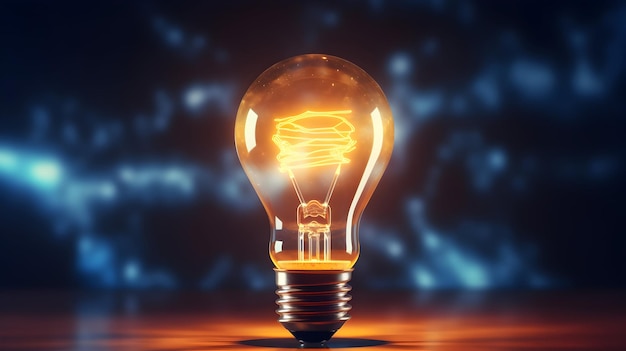 3D render of a dynamic business hologram and a glowing light bulb